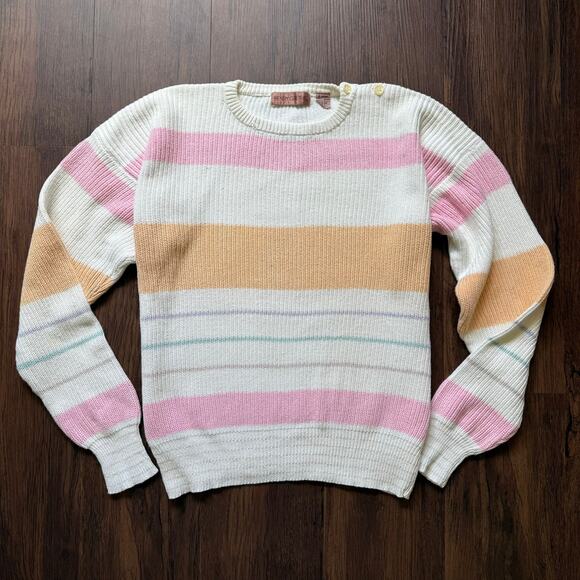 Henry Grethel Vintage Pastel Striped Cotton Oversized Sweater Women’s Small - Picture 1 of 13